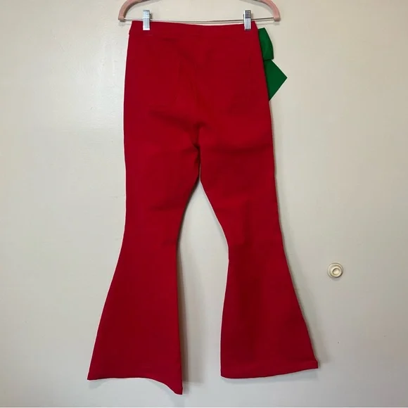 Judith March Red Flare Pants with Green Side Bow. Medium. NWOT - Picture 8 of 9